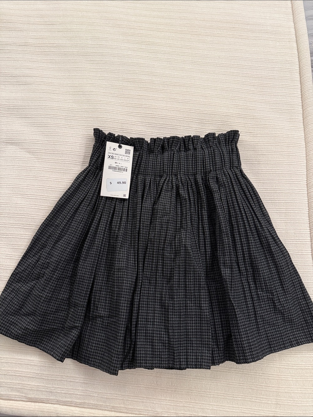 Zara Black Smocked Waist Pleated Mini Skirt